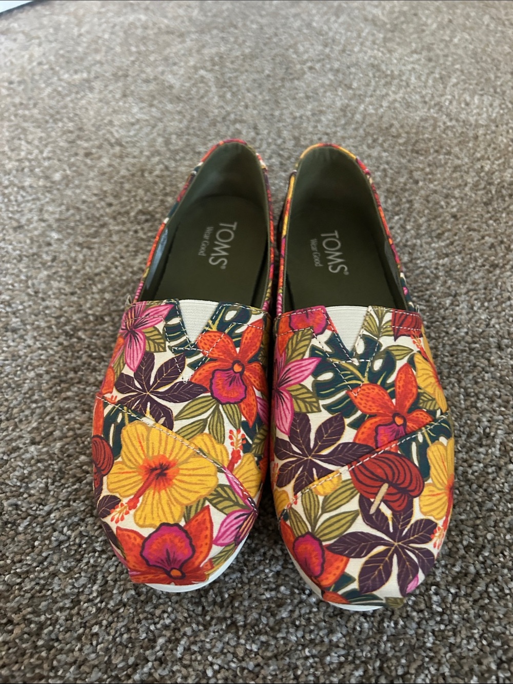 TOMS Floral Canvas Slip-Ons in Yellow, Orange, Pink & Green